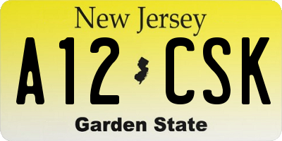 NJ license plate A12CSK