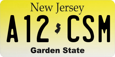 NJ license plate A12CSM