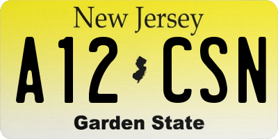 NJ license plate A12CSN