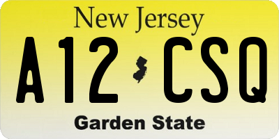 NJ license plate A12CSQ