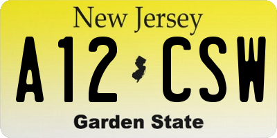 NJ license plate A12CSW