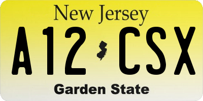 NJ license plate A12CSX