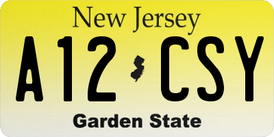 NJ license plate A12CSY