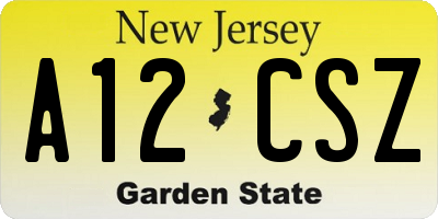 NJ license plate A12CSZ