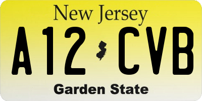 NJ license plate A12CVB