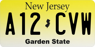 NJ license plate A12CVW