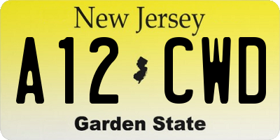 NJ license plate A12CWD