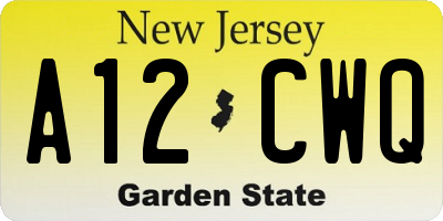 NJ license plate A12CWQ