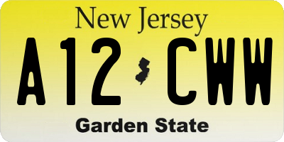 NJ license plate A12CWW