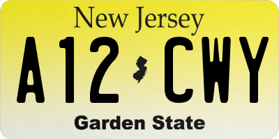 NJ license plate A12CWY