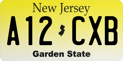 NJ license plate A12CXB