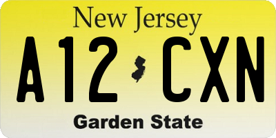 NJ license plate A12CXN