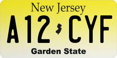 NJ license plate A12CYF