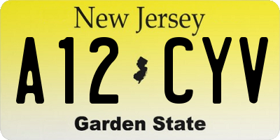NJ license plate A12CYV