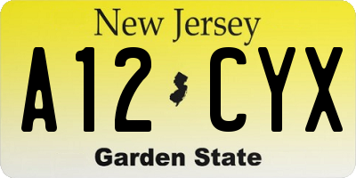 NJ license plate A12CYX