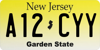 NJ license plate A12CYY