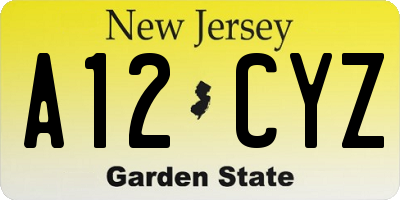 NJ license plate A12CYZ