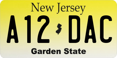 NJ license plate A12DAC