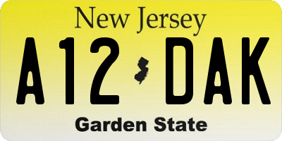 NJ license plate A12DAK