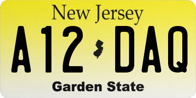 NJ license plate A12DAQ