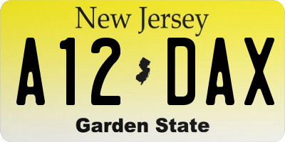 NJ license plate A12DAX