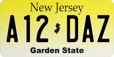 NJ license plate A12DAZ