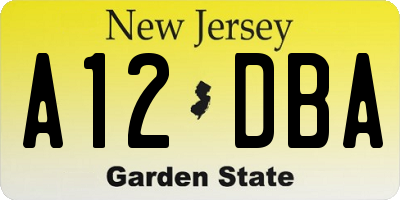 NJ license plate A12DBA
