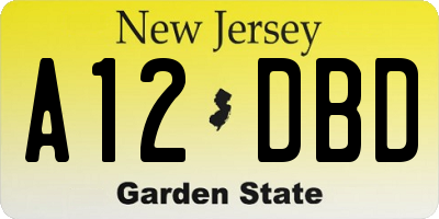 NJ license plate A12DBD