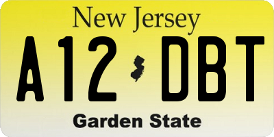 NJ license plate A12DBT