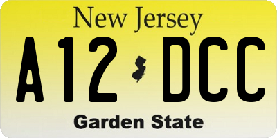 NJ license plate A12DCC