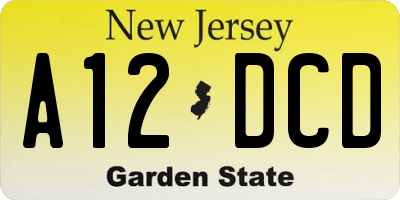 NJ license plate A12DCD