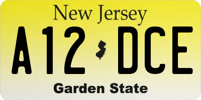 NJ license plate A12DCE