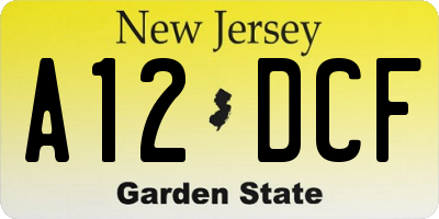 NJ license plate A12DCF