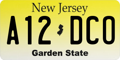NJ license plate A12DCO