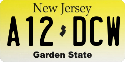 NJ license plate A12DCW