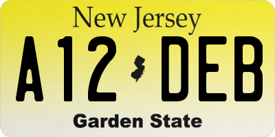 NJ license plate A12DEB