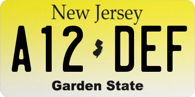 NJ license plate A12DEF