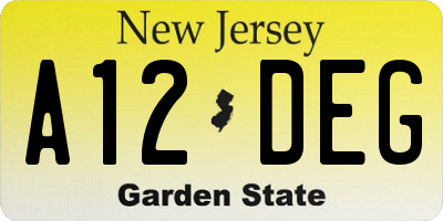 NJ license plate A12DEG