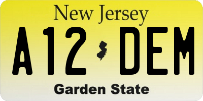 NJ license plate A12DEM
