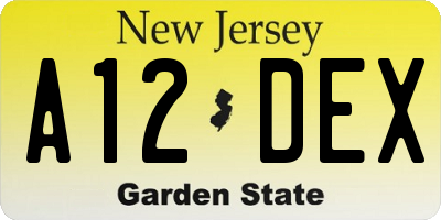 NJ license plate A12DEX