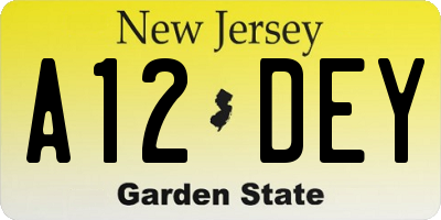 NJ license plate A12DEY