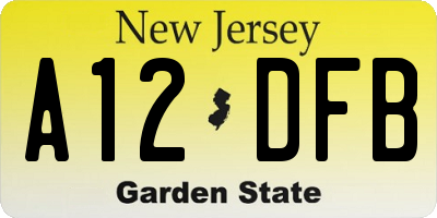 NJ license plate A12DFB