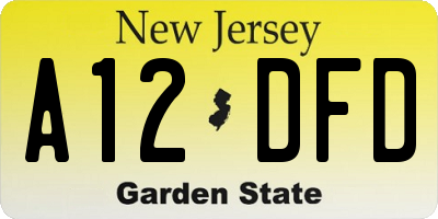 NJ license plate A12DFD