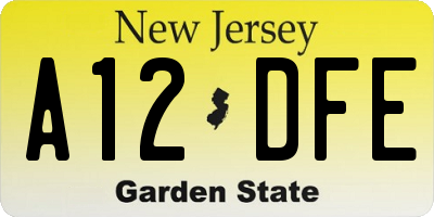 NJ license plate A12DFE