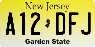 NJ license plate A12DFJ
