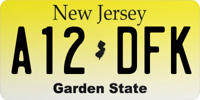 NJ license plate A12DFK