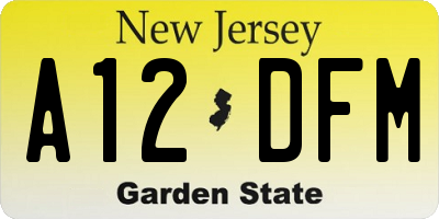 NJ license plate A12DFM