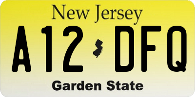 NJ license plate A12DFQ