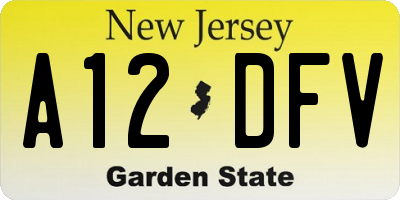 NJ license plate A12DFV