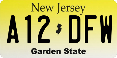 NJ license plate A12DFW